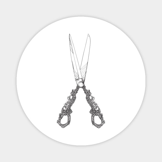 Vintage scissors black and white lineart Magnet by VenyGret